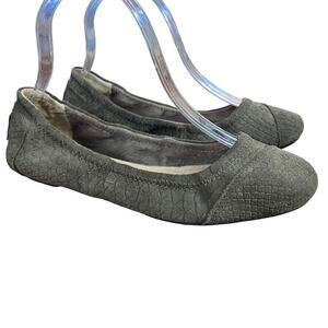 Toms Womens Gray Leather Reptile Print Slip On Square Toe Ballet Flats Shoes 7